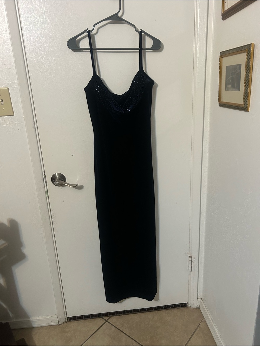 Jessica McClintock Navy Velvet Sequin Gown